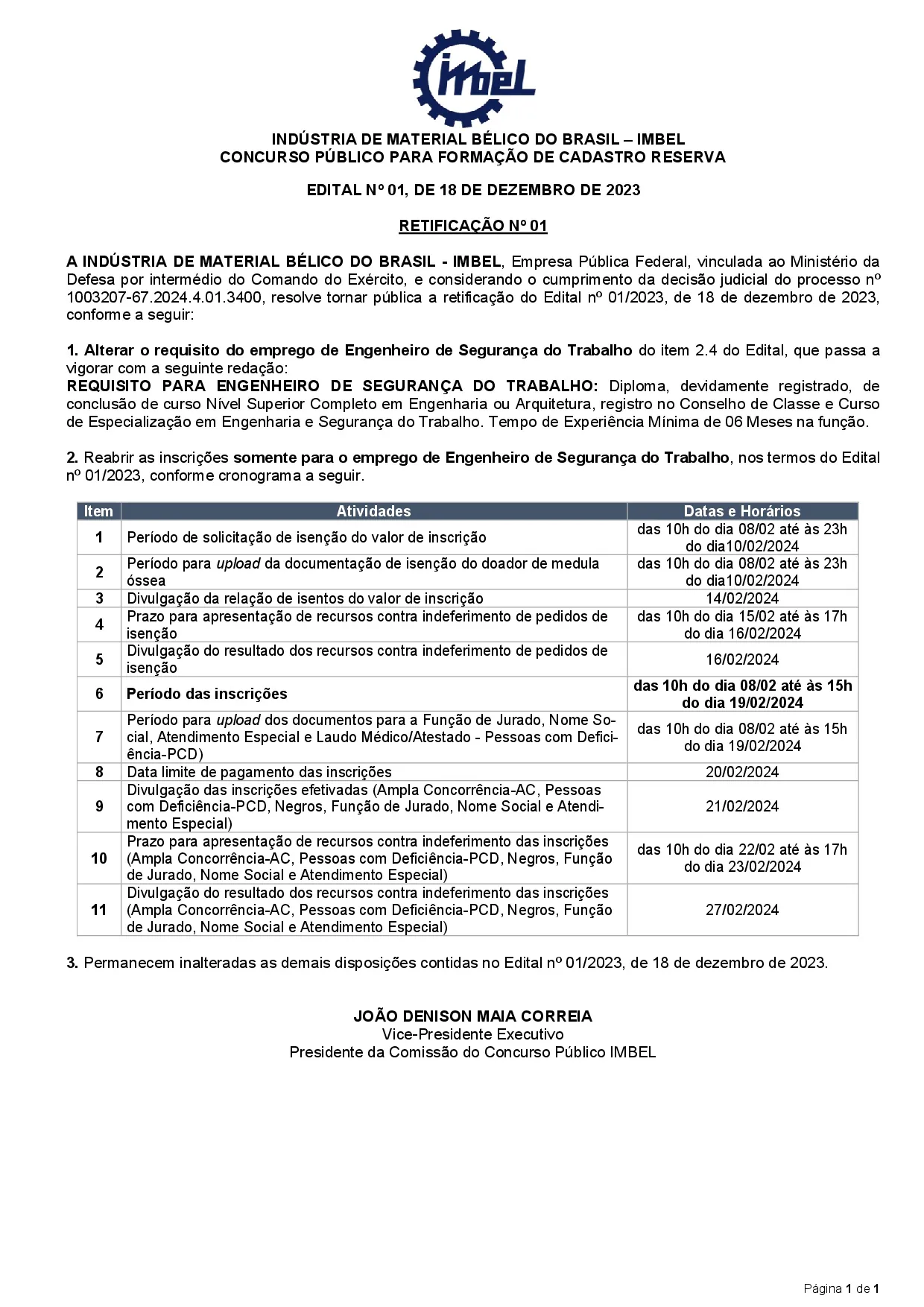 Retificação do Edital Nº01/2023 - Concurso Público para Formação de Cadastro Reserva